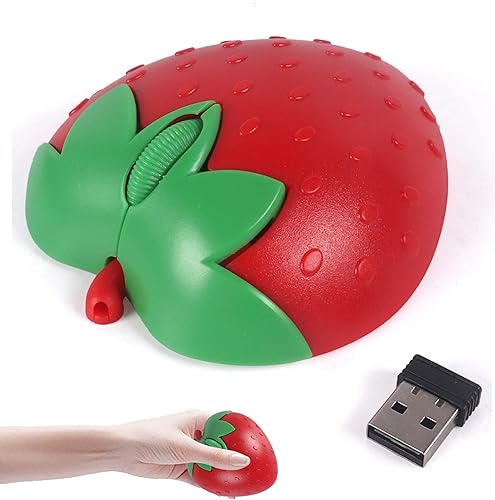 Miniatura 1 de Ratón Bluetooth inalámbrico con forma de fresa y fruta, portátil, ligero, USB, silencioso, 2.4 GHz y Bluetooth, modo dual 1000 DPI, ratón óptico