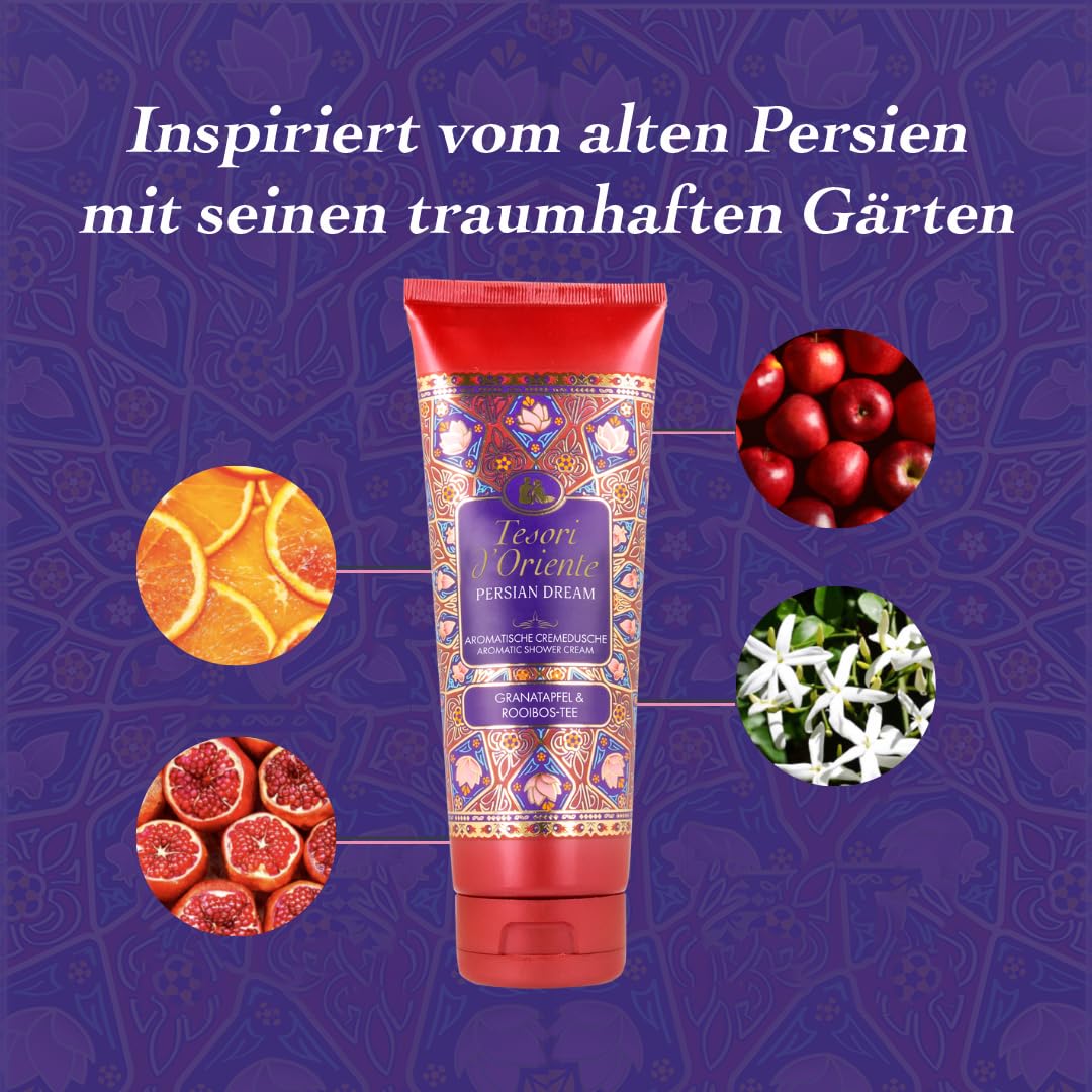Tesori d'Oriente zestaw upominkowy "Persian Dream", zestaw 100 ml wody toaletowej i 75 ml kremowy prysznic, pielęgnacja ciała z granatem i herbatą Rooibos, rytuał wellness dla ciała i zmysłów
