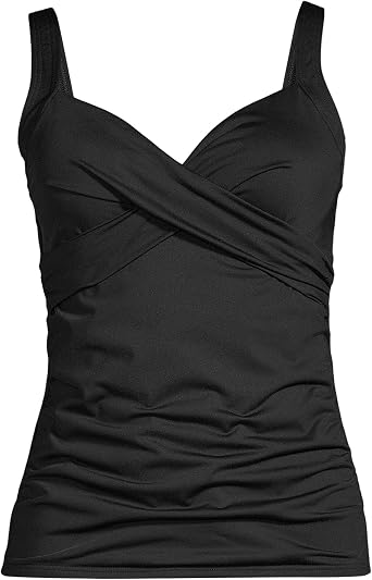 Lands' End Womens Chlorine Resistant Underwire Wrap Tankini Top Black Regular 6