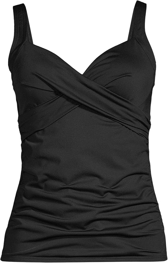 Lands' End Womens Chlorine Resistant Underwire Wrap Tankini Top Black Regular 6