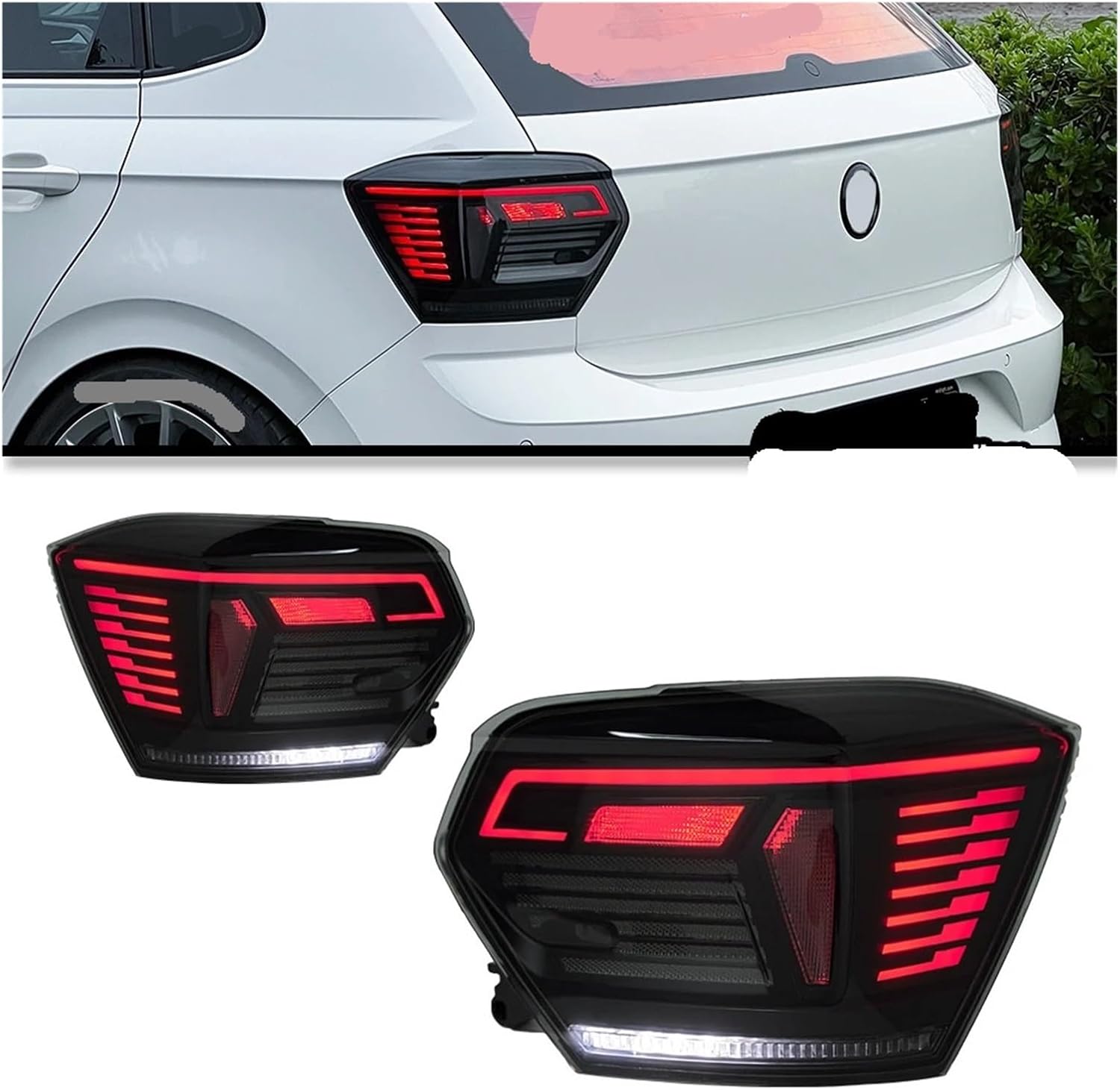 Car Taillight Compatible for Polo 2019-2022 Rear Dynamic Tail Light Assembly(Black One Set)