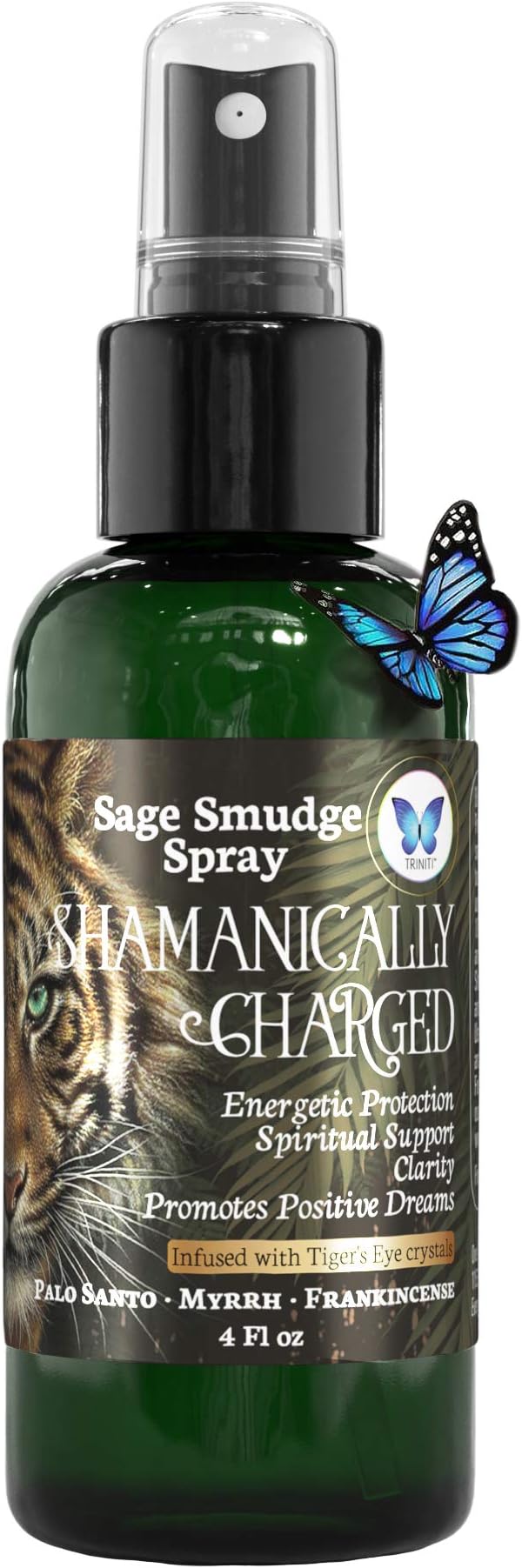 Blue Morpho Triniti Palo Santo Sage Smudge Spray - Negative Energy Cleansing Protection Spray with Tiger’s Eye Crystals