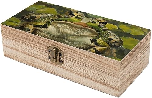 Miniatura 6 de Lily and Frog - Caja de almacenamiento de madera grande retro con tapa con bisagras, 7.9 x 3.9 x 2.3 pulgadas, caja de recuerdos, estuche de
