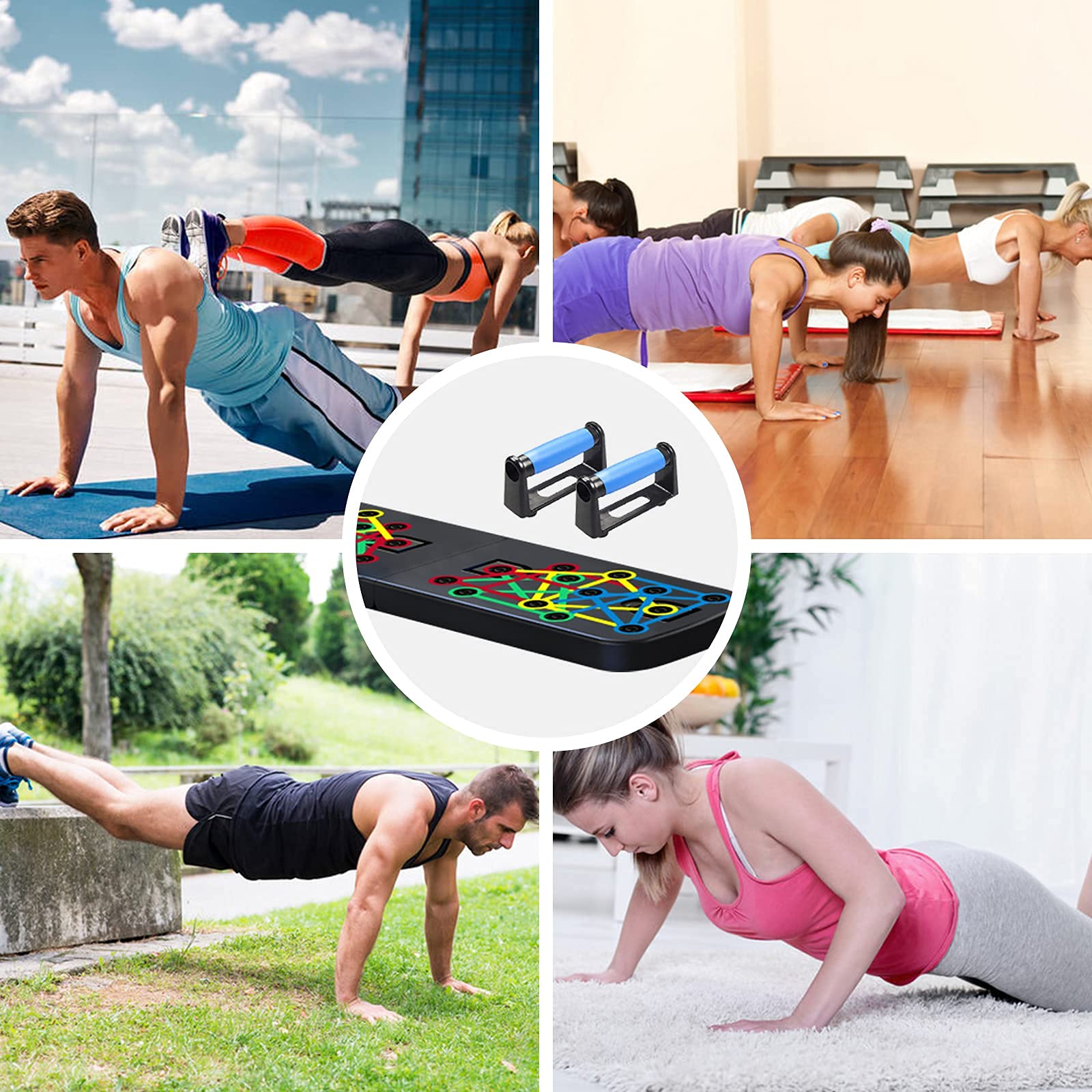 Push up Board pieghevole 23 in 1, tavola a pompa per sollevamento pesi, multifunzione, con maniglie, con 2 corde di trazione, fitness