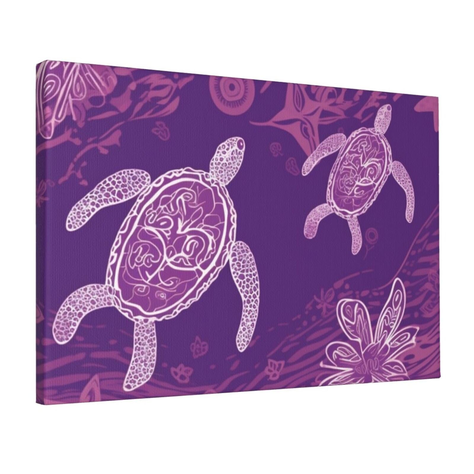 KLOPH Hawaii with purple sea turtle Canvas Wall Art for Living Room 12"x18" Modern Artwork Painting for Bathroom Hanging Canvas Prints Aesthetic Wallart for Bedroom Kitchen Office Wall Decor