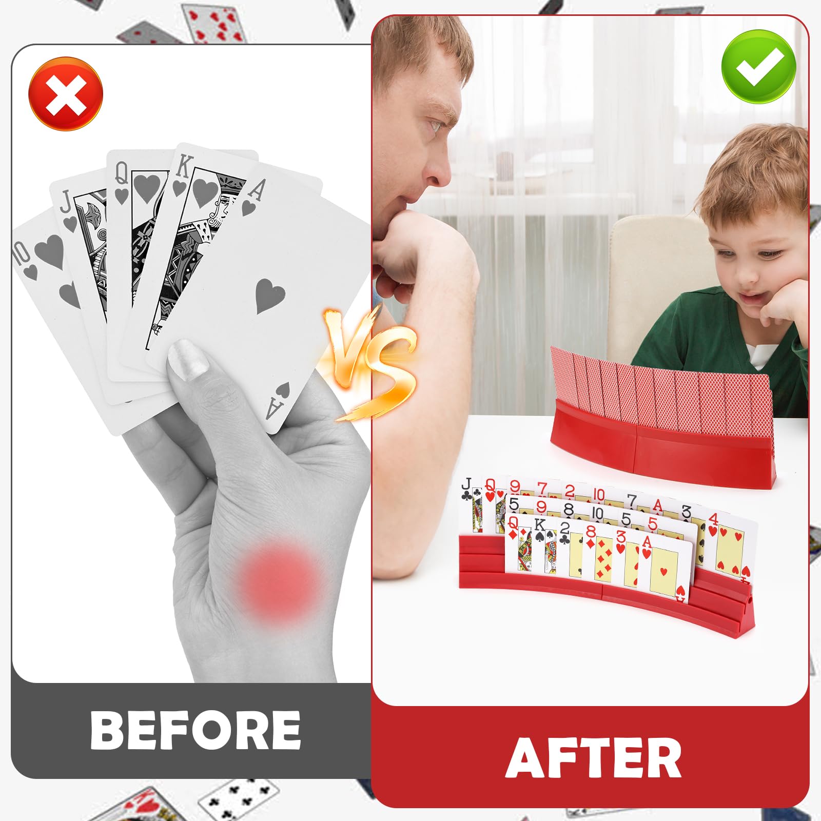 Ksvaye 2 Pezzi Porta Carte da Gioco in Legno Supporto per Giochi di Carte a Mani Libere Reggi Carte da Gioco 33 cm Porta Carte da Poker Porta Carte per Bambini Adulti