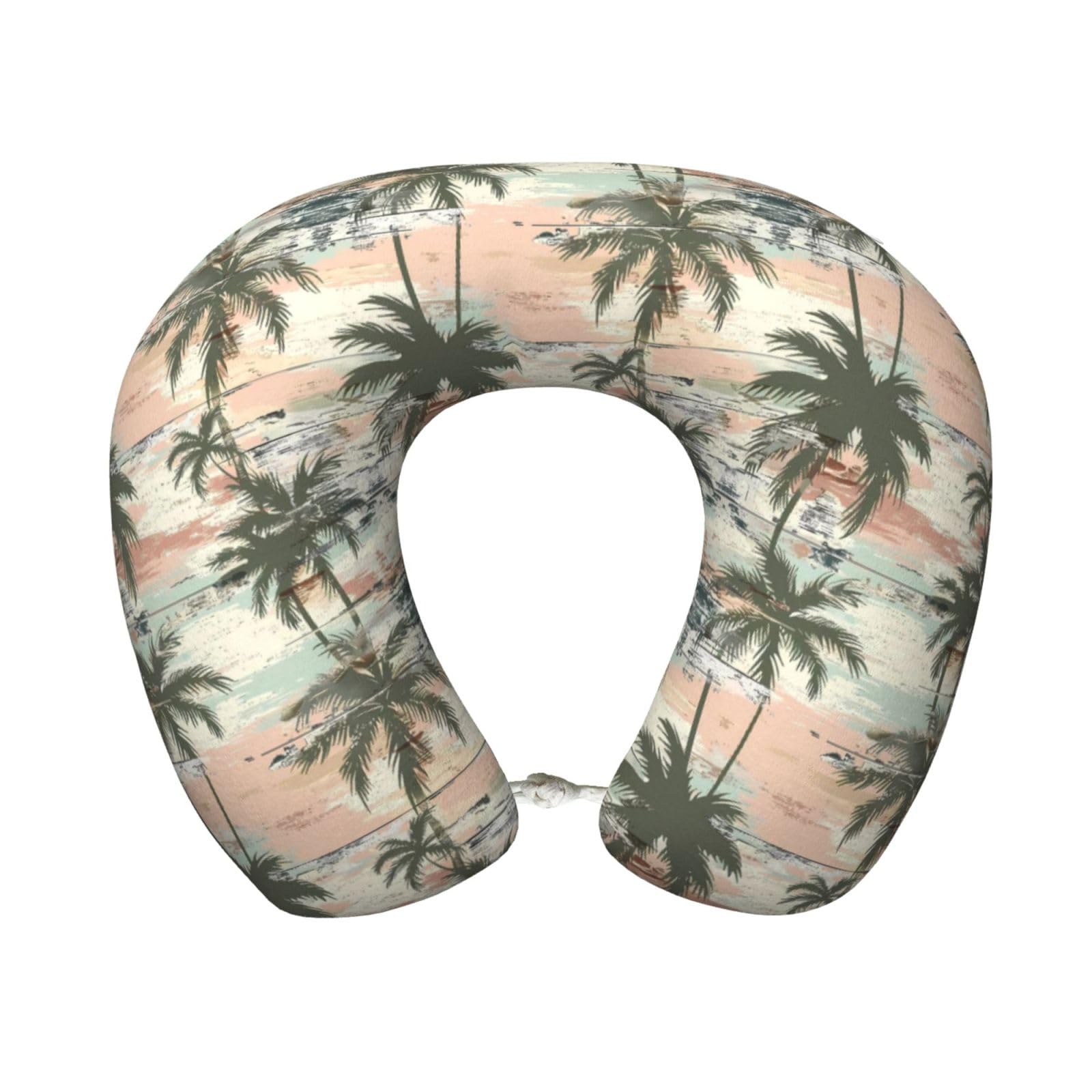 peiyeety Vintage Tropical Palm Leaf Print Travel Pillow Memory Foam, Portable Neck Pillow for Airplane, Car and Office