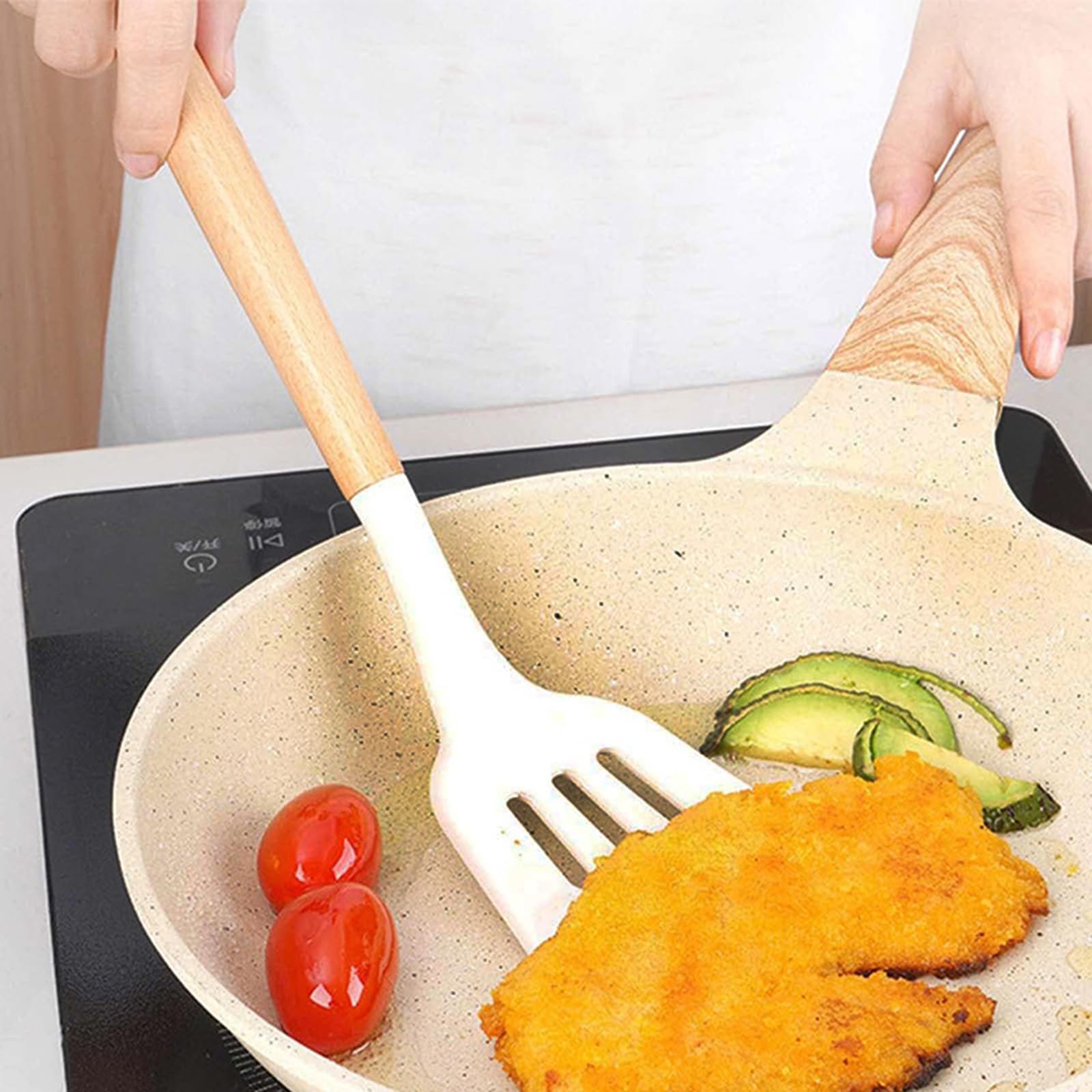 12 Pezzi Set Utensili Cucina Silicone, Set Di Utensili Da Cucina Con Porta Utensili, Mestoli Cucina Silicone Antiaderente Con Manico in Legno, Pentole, Set Mestoli Cucina Resistenti Al Calore
