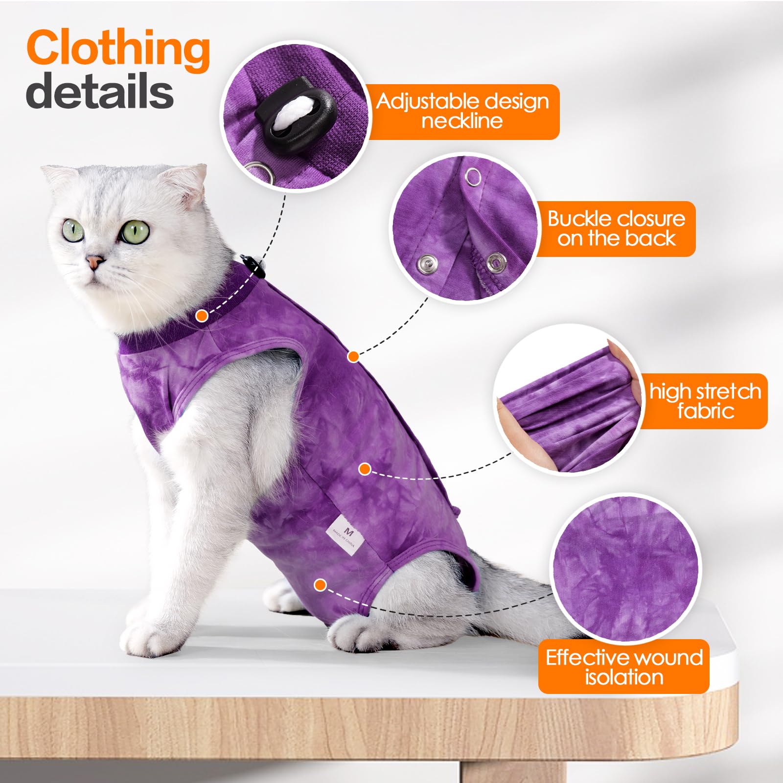 Amazon.co.jp: 避妊去勢手術用猫ワンジー用猫回復スーツ、通気性のある