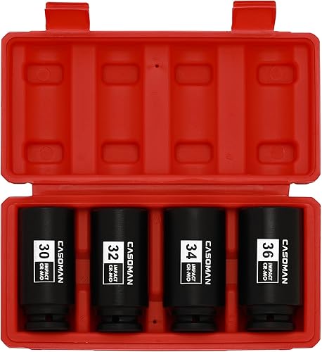 CASOMAN Juego de dados de impacto de tuerca de eje profundo de transmisión de 12 pulgada, métrica de 12 puntos, CR-MO, 30,32,34,36 in, juego de