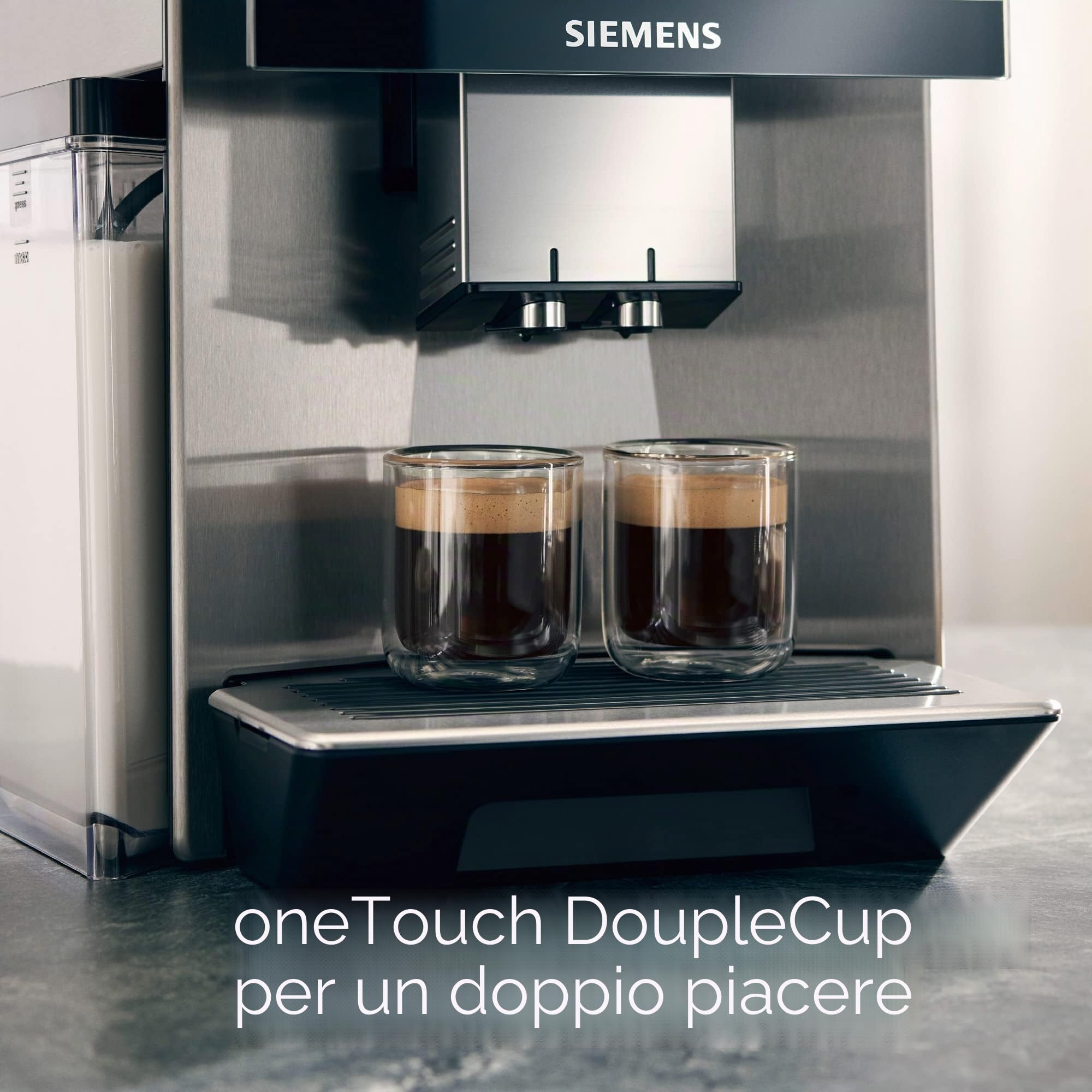 Siemens Macchina da caffè EQ900 TQ907D03, controllo app, display full touch, modalità barista, riduzione del rumore, fino a 10 profili, pulizia automatica del vapore, 2 contenitori per fagioli, 1500