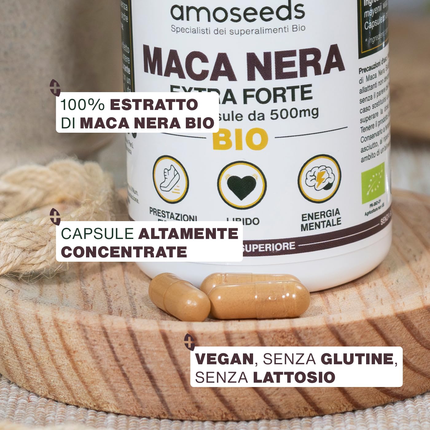 Maca Peruviana Nera BIO, 10 000mg al giorno | Estratto di radice di Qualità superiore | Equilibrio Ormonale, Energia, Benessere, | 120 Maca Capsule Vegane