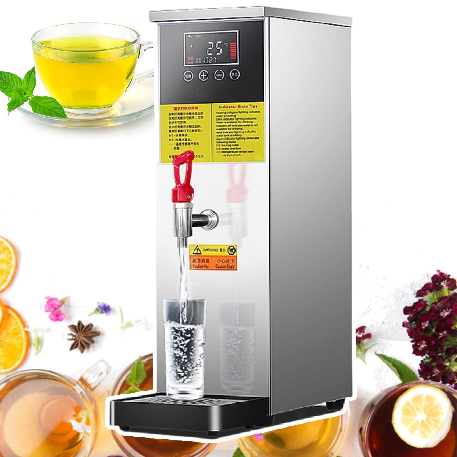 Scaldacqua Commerciali, Pannello di Controllo Digitale, Controllo della Temperatura 40-100 °C, scaldabagno Automatico in Acciaio Inossidabile, bollitore, per Bevande Calde (Silver 50l)