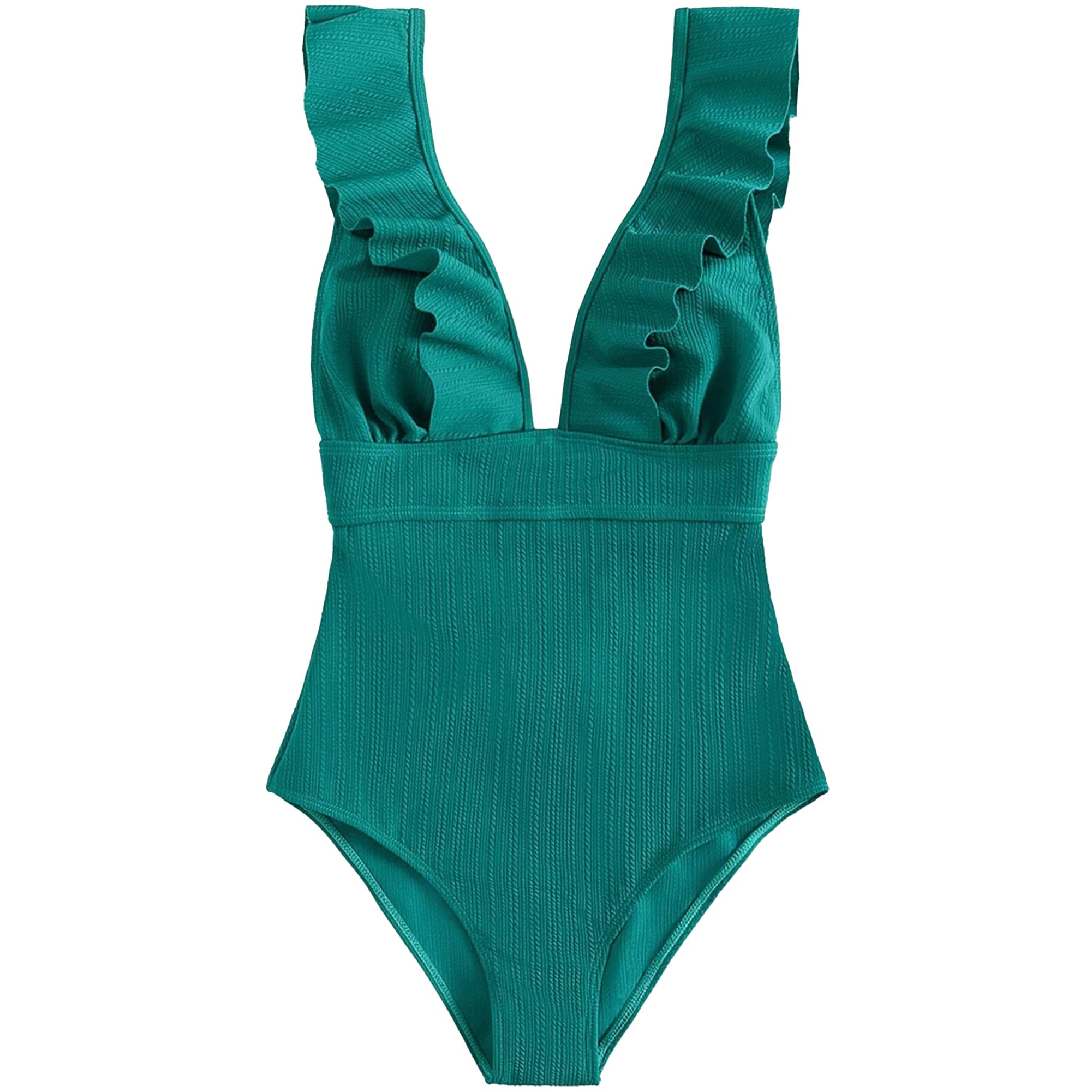 TofernWomen's One Piece Swimsuit Ruffle Ruching Deep V Neck Back Tie  Adjustable Straps Beach Swimwear Tummy Control Bathing Suit Swimming Costume