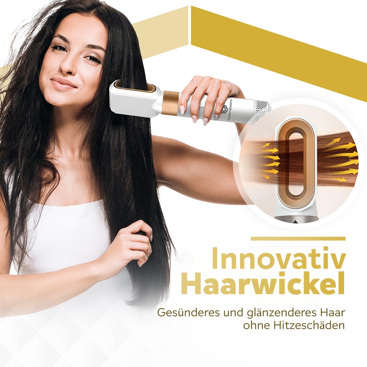Fleau Beauty Haarbürste – PRO Edition – Multistyler – Lockenbürste – Airstyler – Stylingbürste – Hairstyler – 6 in 1 Set – Weiß