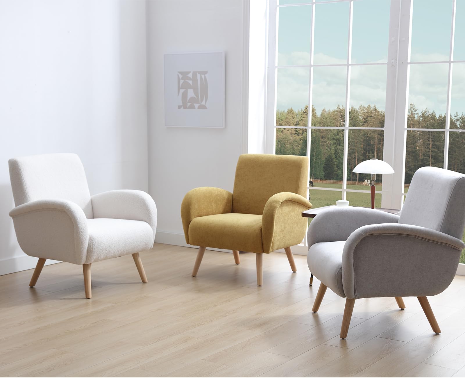 Ya-Home Sessel Wohnzimmer Loungesessel aus Chenille Polstersessel mit Holzbeinen, Clubsessel Sofa für Wohnzimmer/Schlafzimmer, Gelb