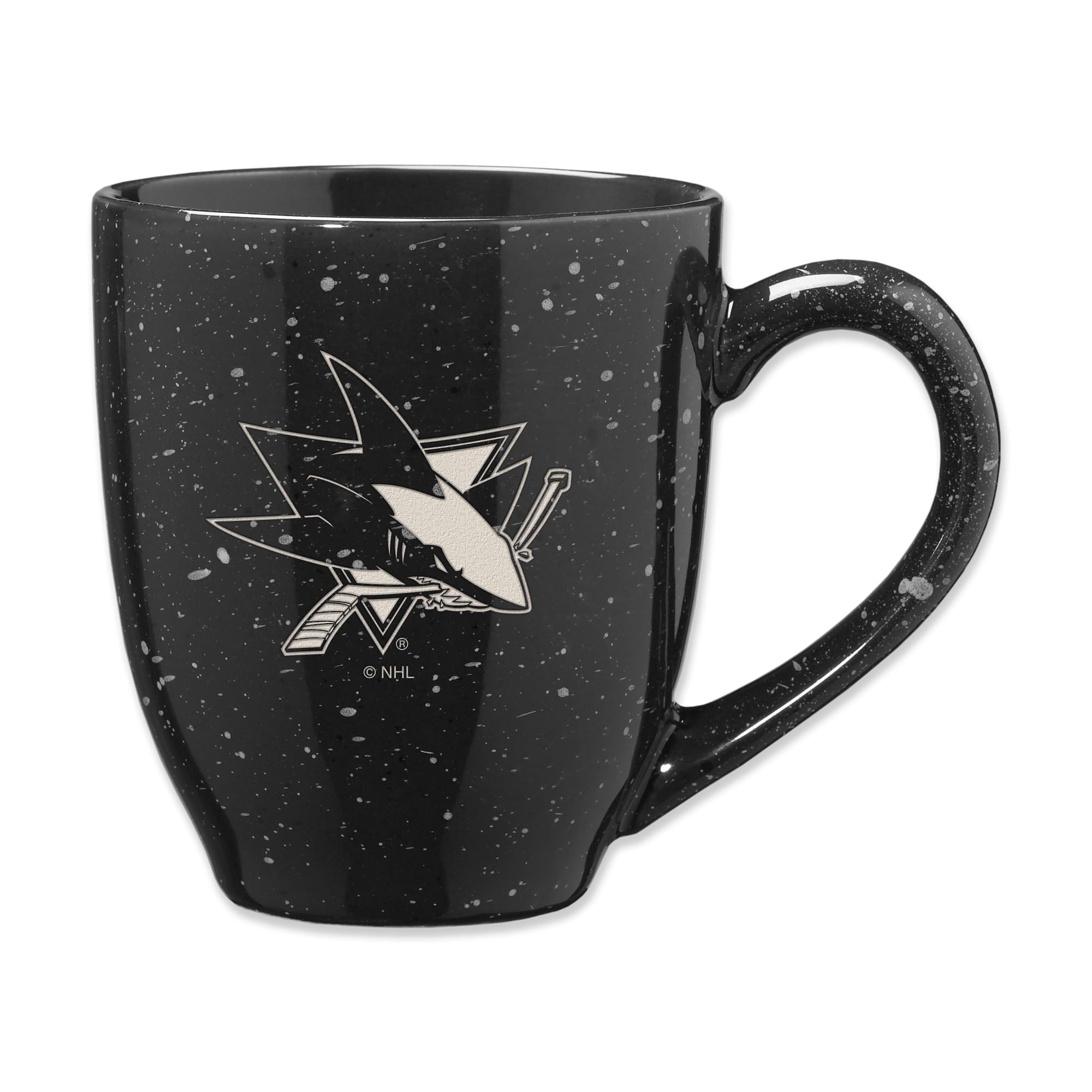 Rico Industries Team Color Nhl Hockey San Jose Sharks Black 16 Oz Laser Engraved Speckled Ceramic Coffee Mug 16Oz