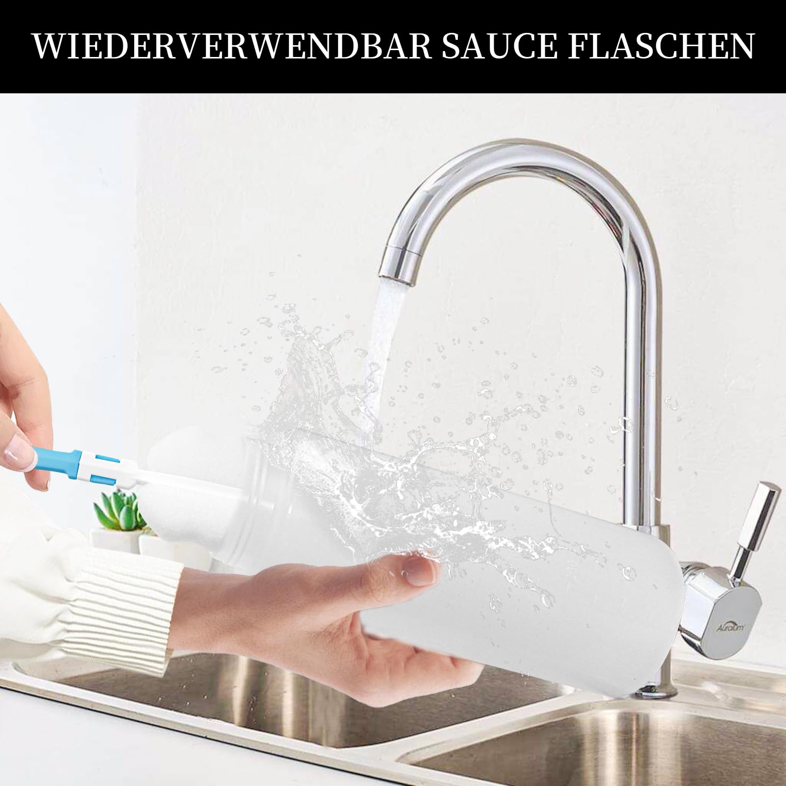 4 Pezzi Bottiglia Squeeze di Plastica 680 ML/24oz,Trasparente Biberon da Cucina con 2pcs spazzola di pulizia e 10pcs adesivi,Squeeze Bottle per Ketchup,Salse,Olio d'oliva
