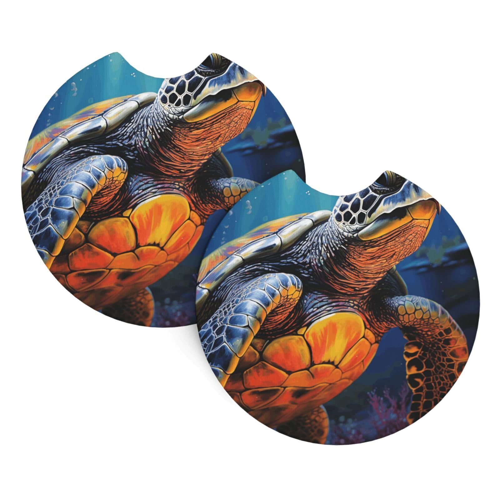 2 Pack Car Coaster for Cup Holders Painted sea Turtle Car Cup Coaster 2.7" Neoprene Non-Slip Automotive Cup Mat Universal Auto Car Interior Accessories for Women Men Cup Pad