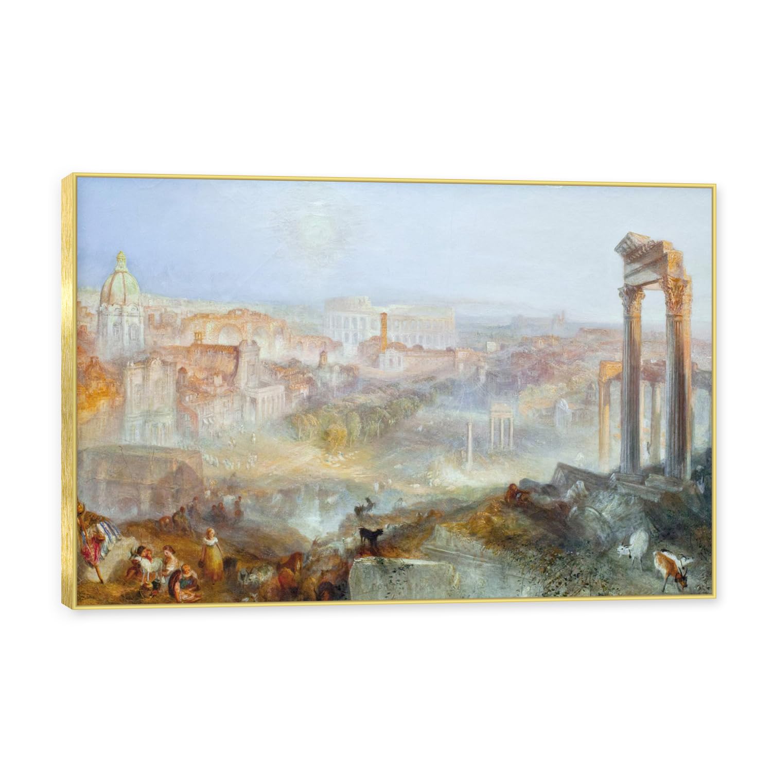 NHLDZYH Złota ramka. J.M.W. Turner słynna reprodukcja obrazu, sztuka na płótnie w stylu Turnera, romantyzm oprawiony druk olejny, gotowy do powieszenia. D59. 50x75 cm.