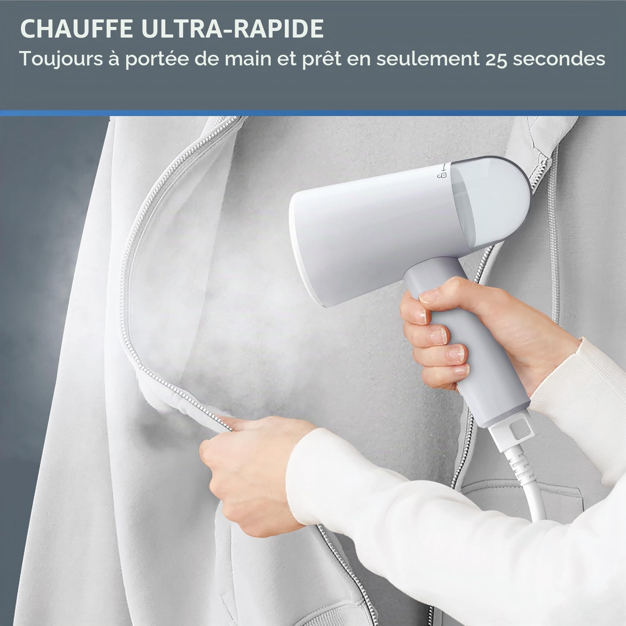 Rowenta, Défroisseur à vapeur à main de voyage, capacité de réservoir de 500 ml, pliable, facile à vapeur, 1100 W, fer à repasser, défroisseur à vapeur gris, essentiels pour les vacances,
