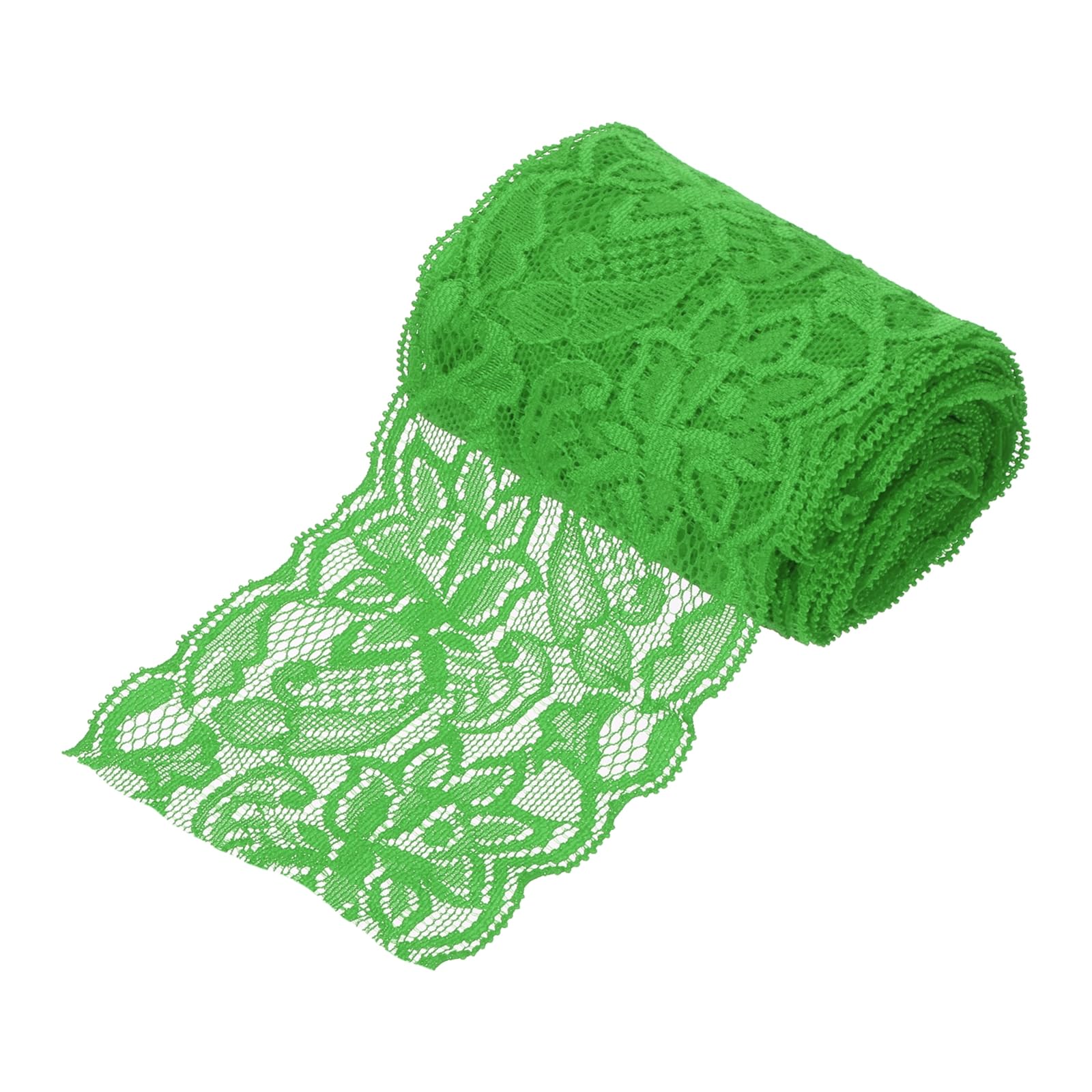 sourcing map 3 Inch Wide 5 Yard Elastic Lace Ribbon Floral Pattern Grass Green Stretch Lace Trim Embroidered Fabric for Sewing Making, and DIY Crafts, Gift Wrapping, Bouquets, Wedding Decor