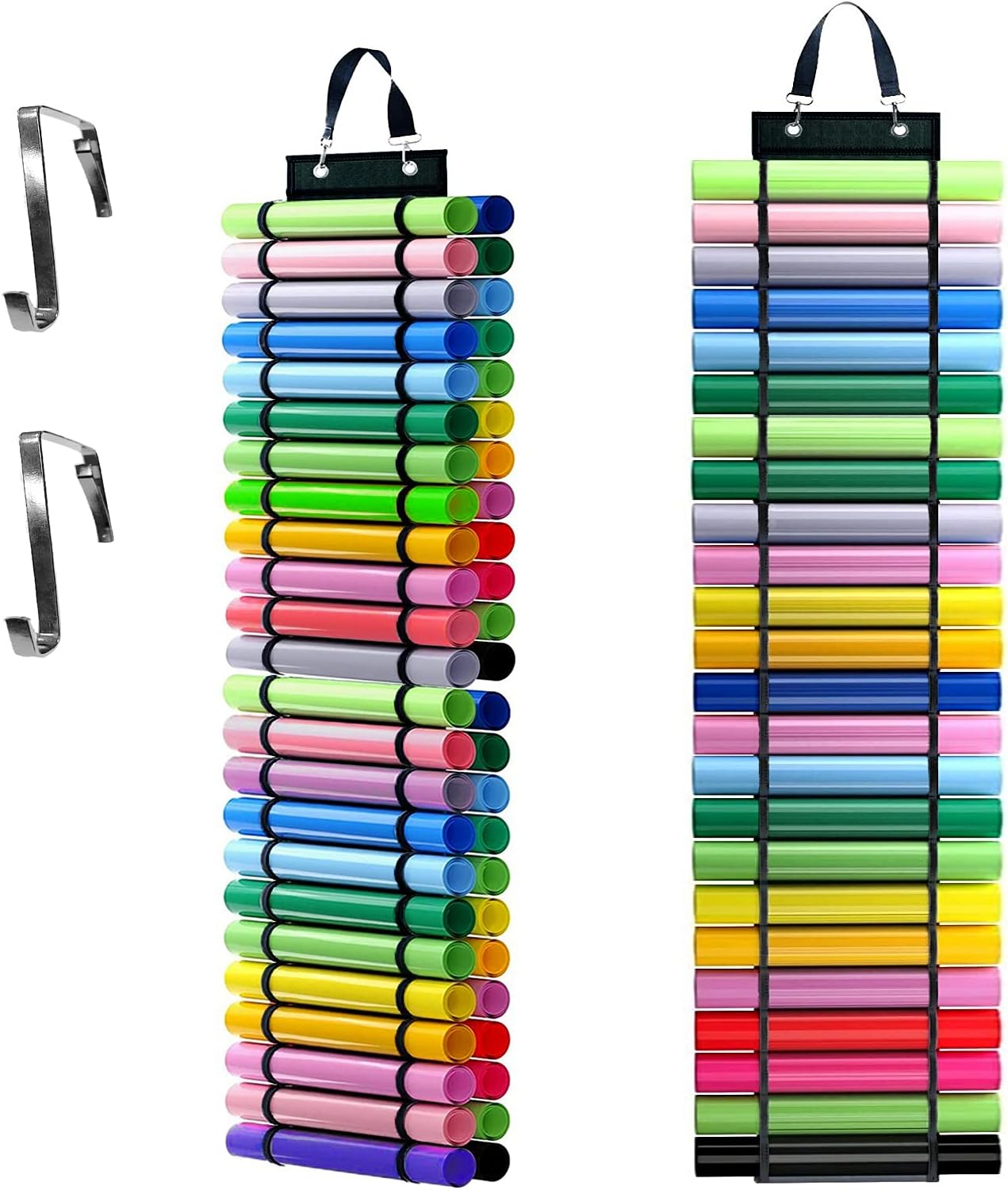 Vinyl Roll Storage Organizer - Vinyl Roll Holder with 48 Holes, Foldable Vinyl Organizer Wall Mount/Over The Door, Craft Vinyl Storage Rack with Hook, (Black)