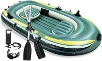 Caiaque Inflavel,Caiaque de Pesca, Caiaque 3 Lugares, Bote de Remo Inflável, Prancha de Remo Inflável com Acessórios, Bomba Manual, Trela, Caiaque em Verde com Remo de Alumínio