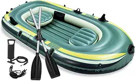 Caiaque Inflavel,Caiaque de Pesca, Caiaque 3 Lugares, Bote de Remo Inflável, Prancha de Remo Inflável com Acessórios, Bomba Manual, Trela, Caiaque em Verde com Remo de Alumínio