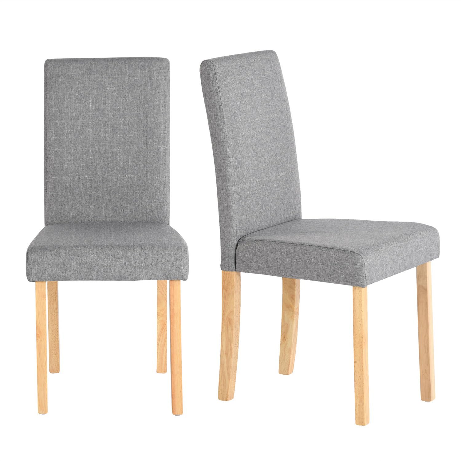 EGGREE Sedie da Pranzo Set di 2 Grigie Tessuto Lino Sedie Imbottite con Seduta e Schienale Spessi, Gambe in Legno di Gomma Resistenti, 43 × 46,5 × 92 cm, Design Moderno per Cucina e Sala da Pranzo