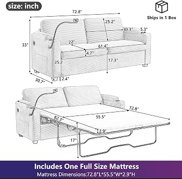Full Size Sleeper Pull Out Sofa Bed, Pullout Loveseat Sleeper Sofa, Beige