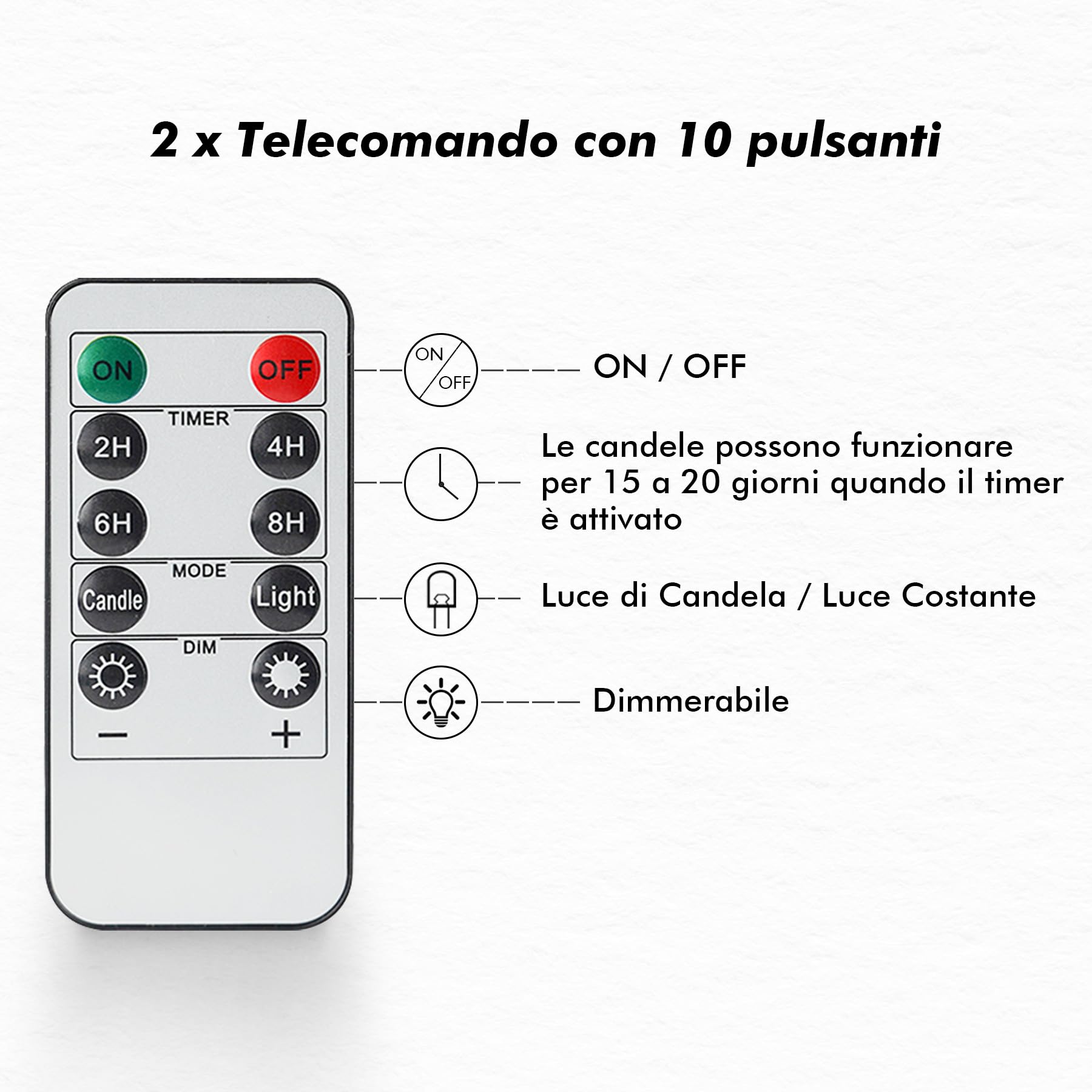 Fanna 12 Candele a LED Resistenti all'acqua con 2 Telecomandi, Candele Finte con Timer per Chiese e Matrimoni, Uso Esterno - Ø 5,5cm, H 12,5/15/ 18 cm