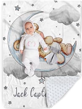 Personalized Baby Blanket - Custom Bear Blankets with Name - Soft Plush Flannel Throw Blanket with Double Layer Dotted Backing for Boys Girls Gift Color20