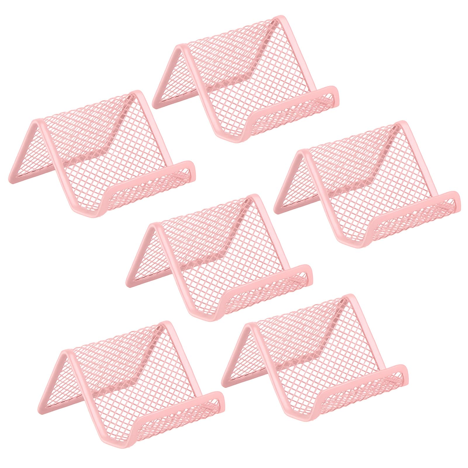 EMOMAS Business Card Holder for Desk, Office Desktop Business Card Display Holder, Mesh Business Card Holder, Desk Accessories for Women and Men, Pink