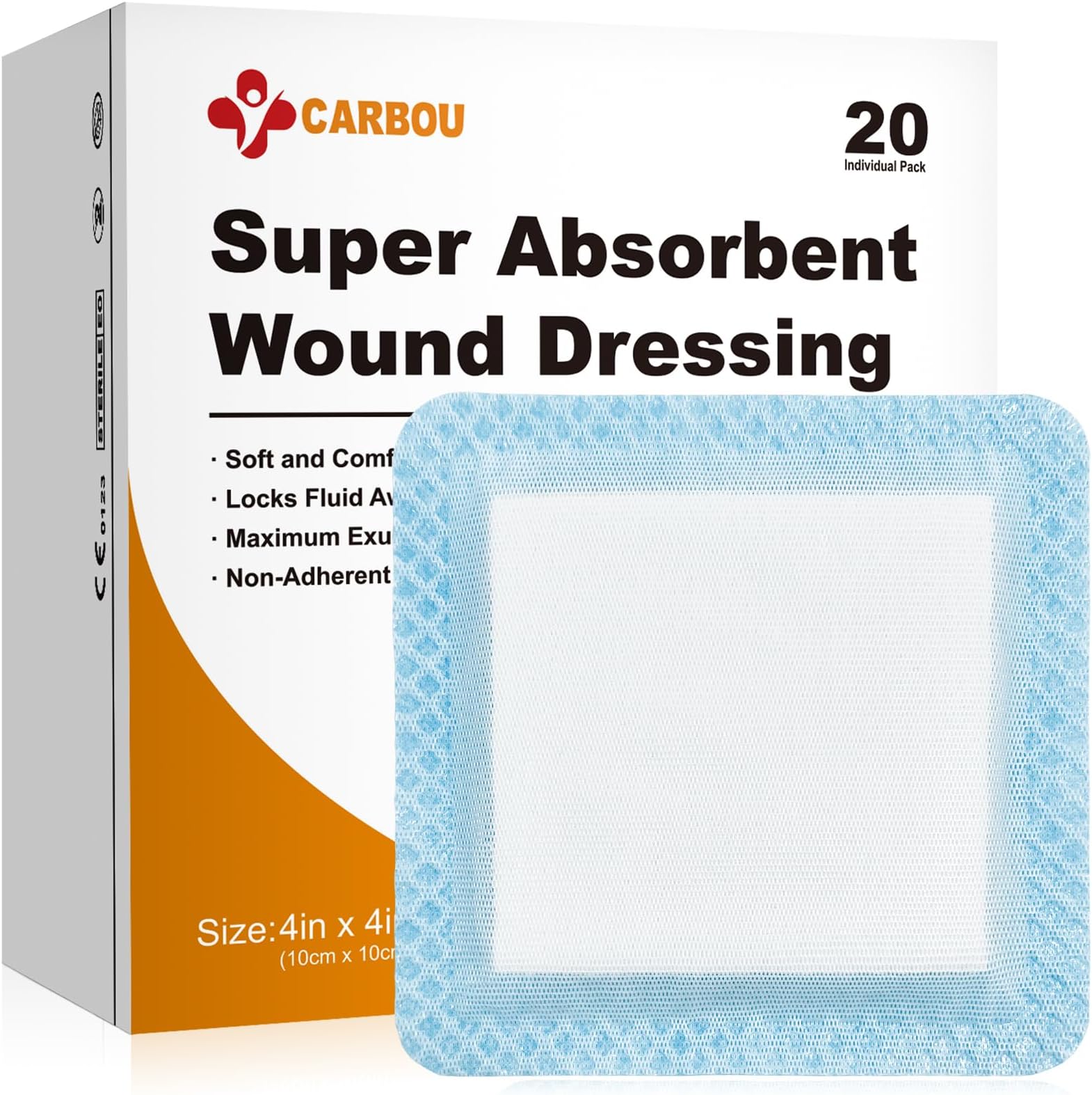 4"x 4" Super Absorbent Wound Dressing Pads, 20 Individual Pack, Non Adhesive Absorbent Bandages for Wound Care, Soft Highly Absorbent Dressing, Non Stick Gauze Pads for Wounds