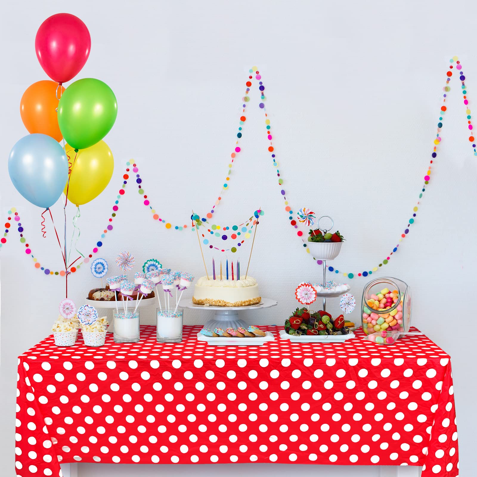 Nappe Rouge à Pois 137x274cm - Plastique PEVA Pour Fête Cirque, Anniversaire