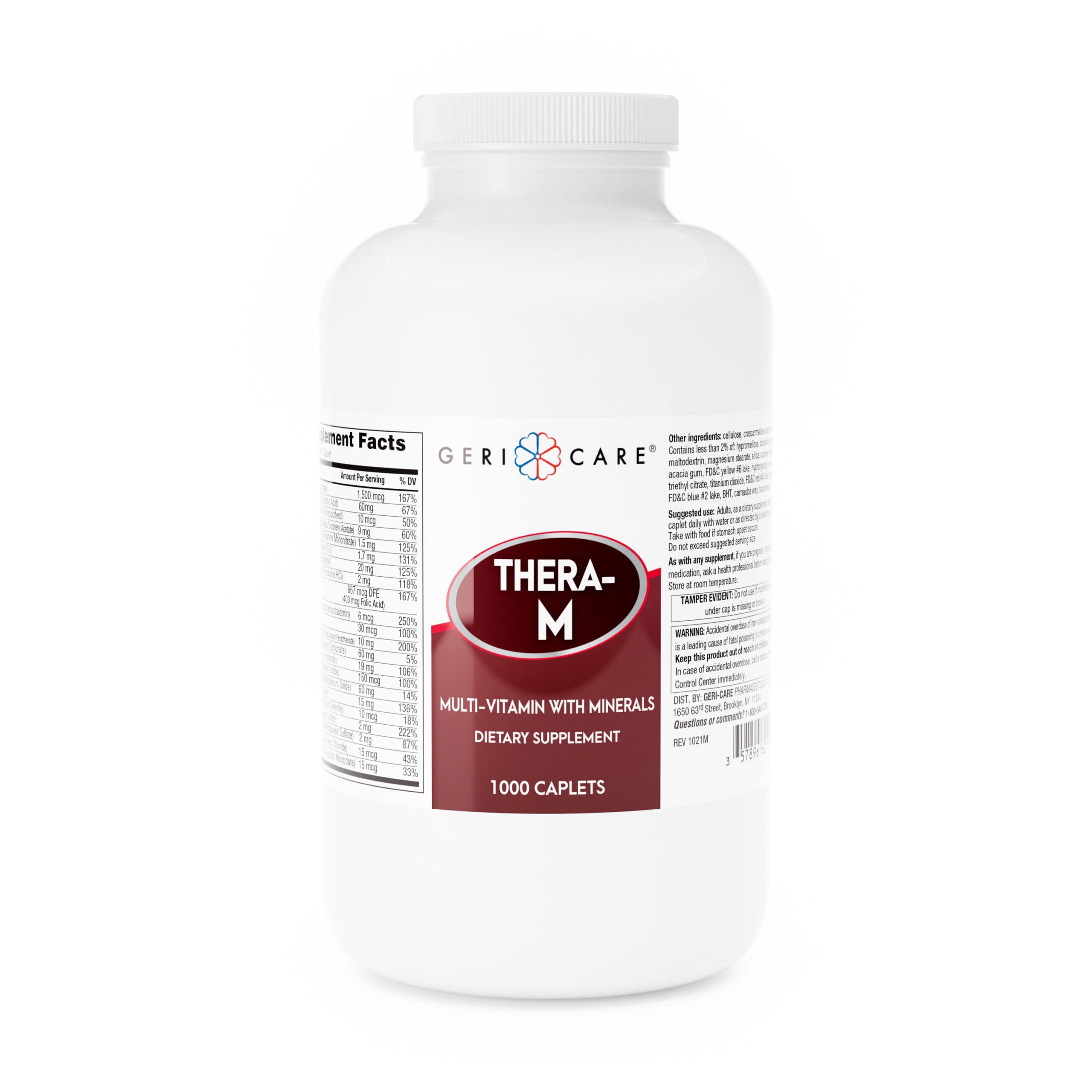 GeriCare Thera M Multivitamin Caplets, Blend of Vitamins and Minerals to Ensure Maximum Nutritional Support Antioxidant Protection Supplement, 1000 Count (Pack of 1) 1000 Count with Mineral