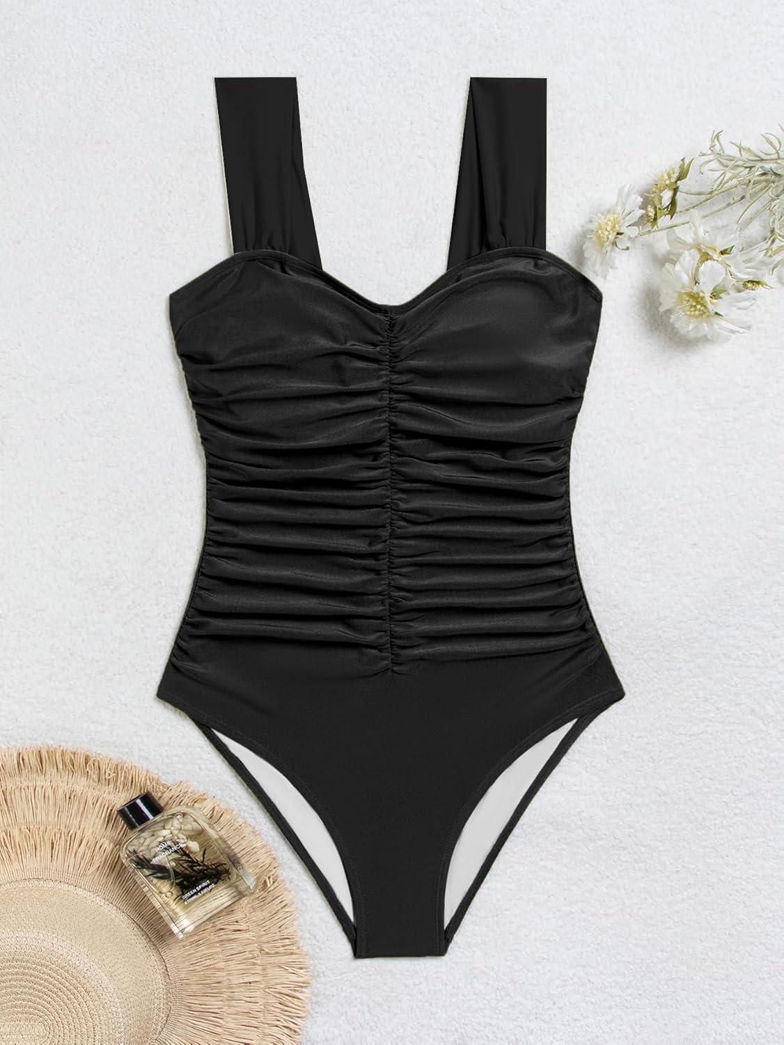 One Piece Swimsuit for Women Tummy Control Ruched Retro Bathing Suit Modest Full Coverage Swimwear - Image 5