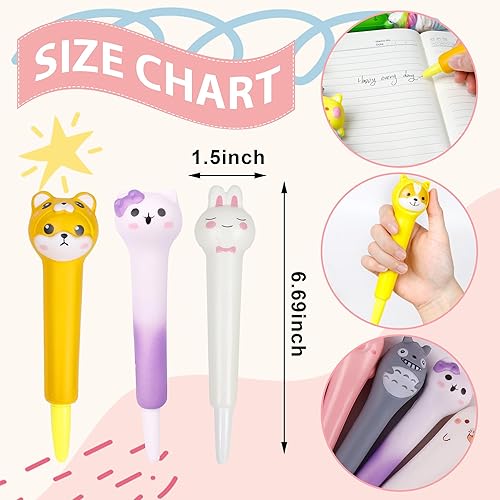 Miniatura 5 de Bolígrafos Kawaii Squishies paquete de 3 bolígrafos de tinta de gel con animales divertidos para niños, estacionarios, ideales para aliviar el