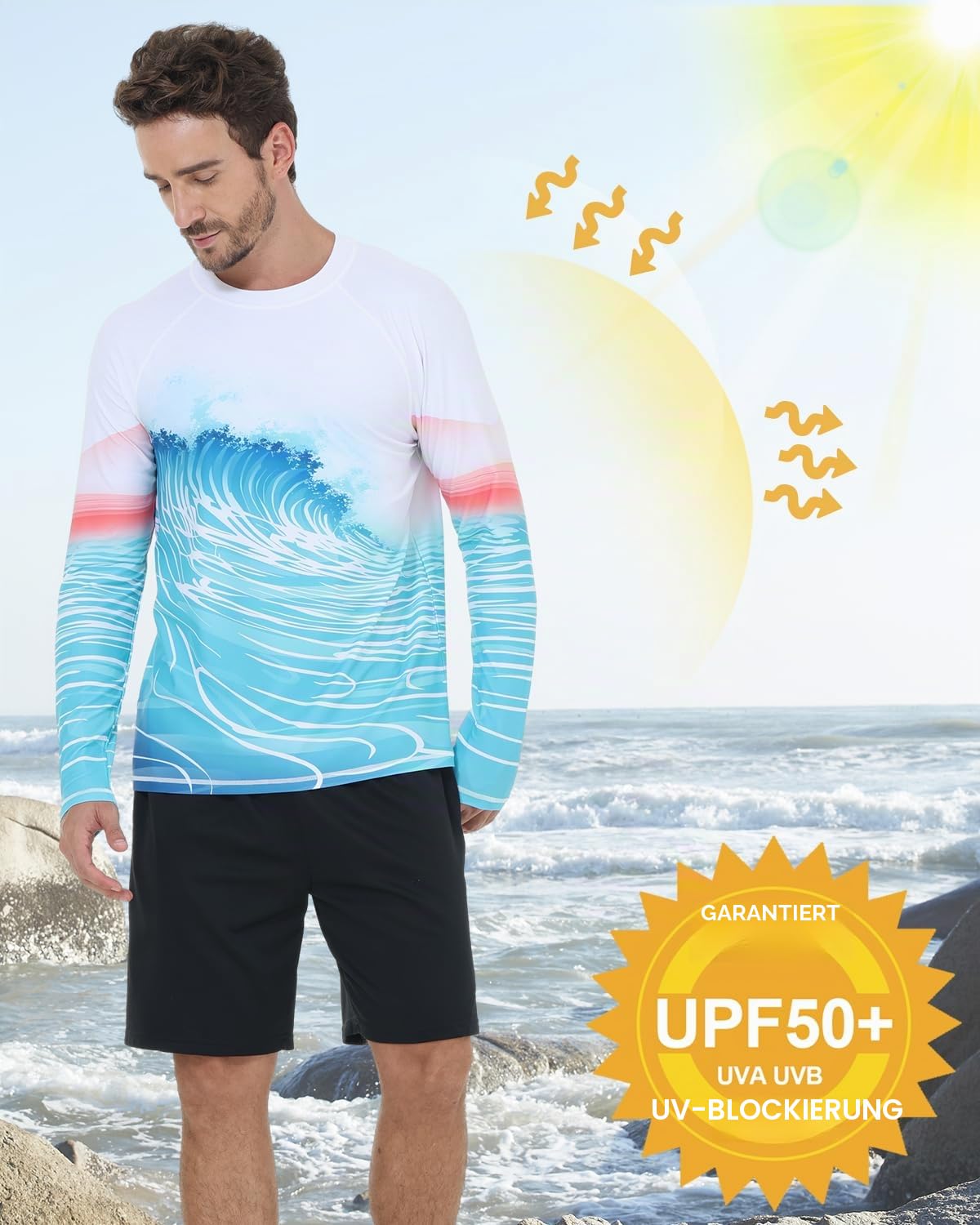 VAYAGER Herren Schwimmshirts UPF 50+ Rashguard Langarm Schnelltrocknendes T-Shirt Locker sitzendes Wasser Angeln UV-Schutzshirts