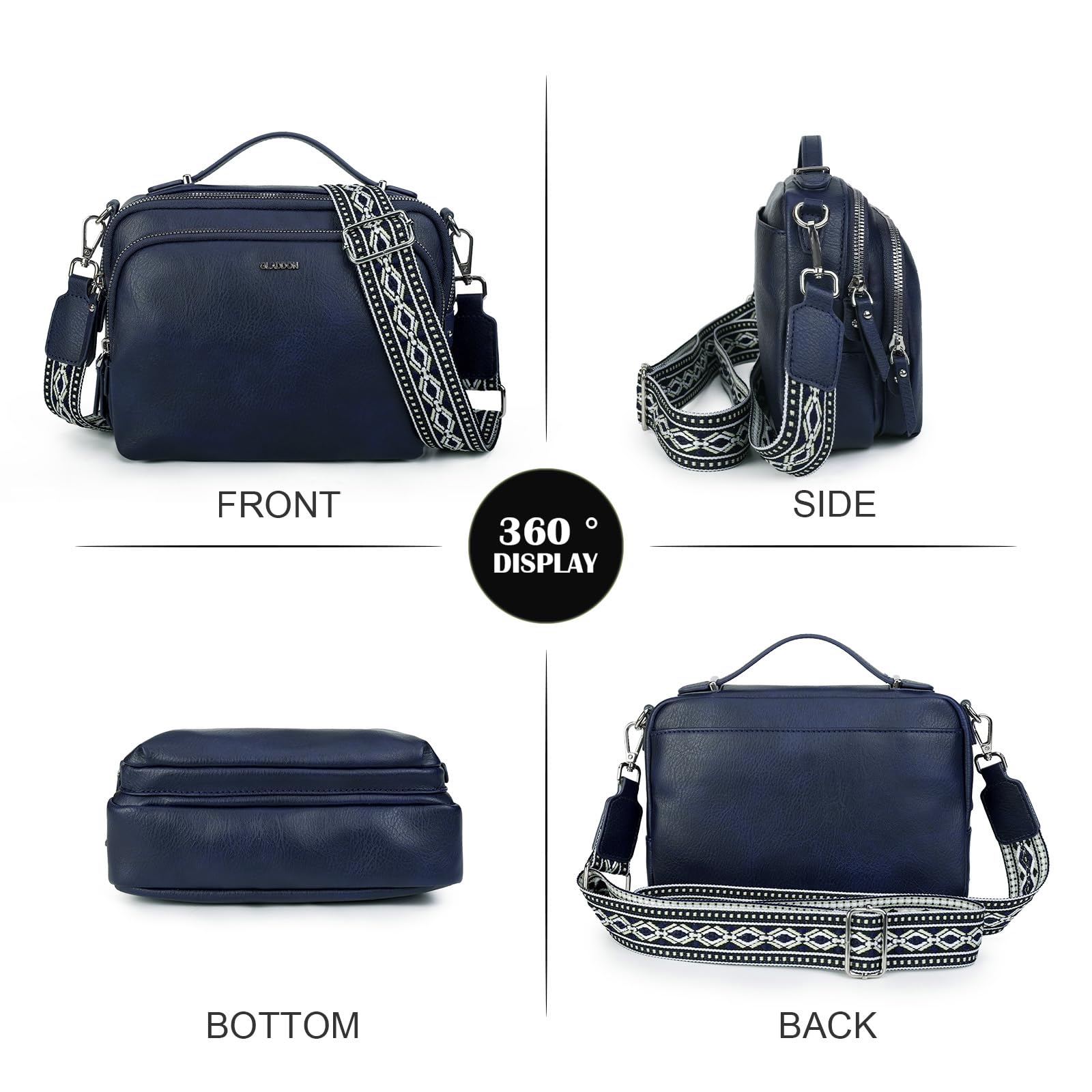 Gladdon Borsa a Tracolla da Donna con 3 Scomparti Capienti, Cinghie Regolabili e Rimovibili in Tessuto Jacquard alla Moda