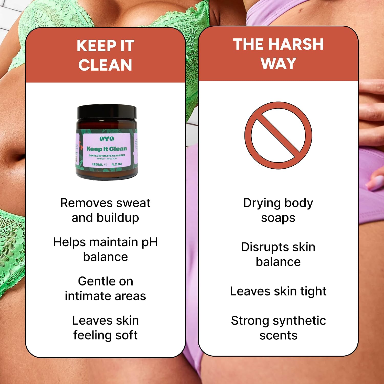 Keep It Clean by OYO – Gentle Intimate Cleanser & Pre-Shave Cream for Women, Bikini Line & Underarms, pH-Balanced with Mango Butter & Oat Oil, 120 mL