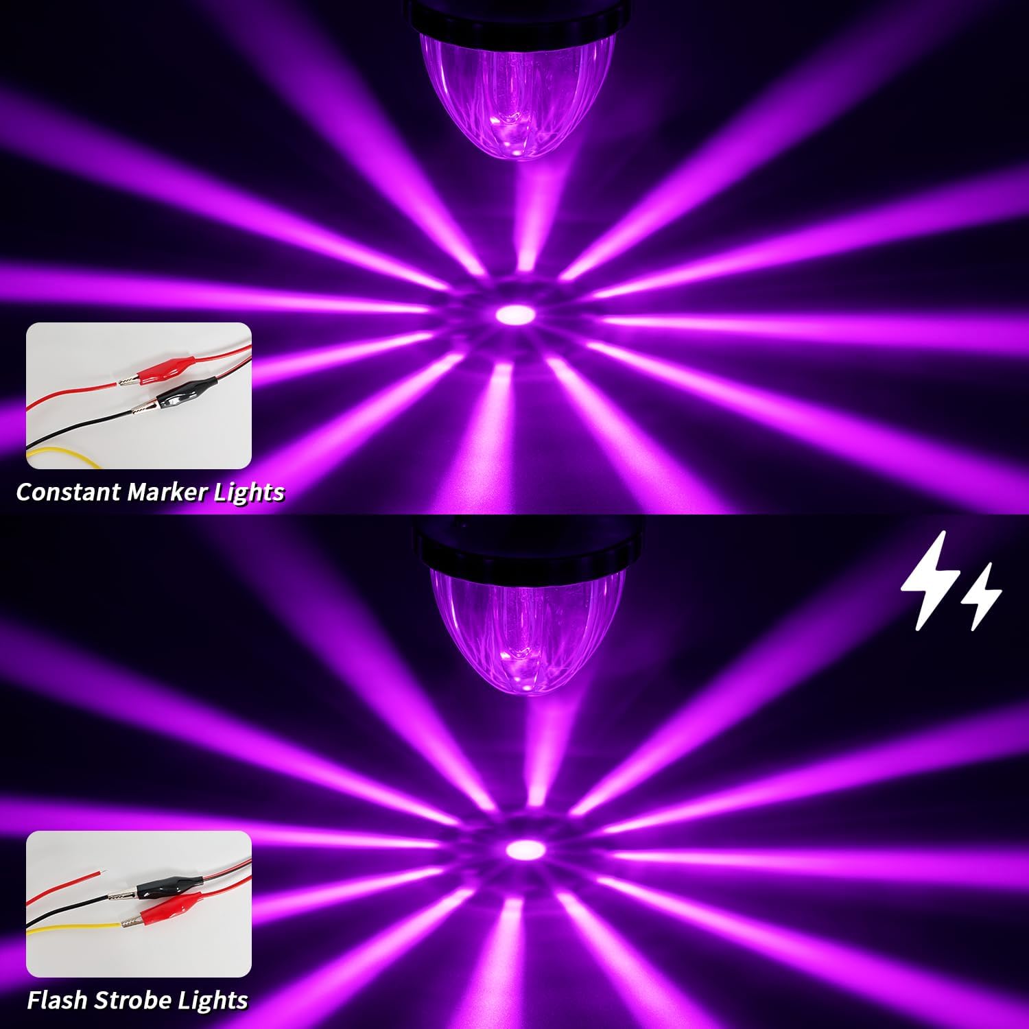 FXC 4Pack Watermelon LED Strobe + Constant Stay On Marker Lights Dual Function Side Marker Clearance Tail Top Cap Roof Turn Signal Lights Underglow Lights for Trailer Heavy-Duty Truck Van (Purple)