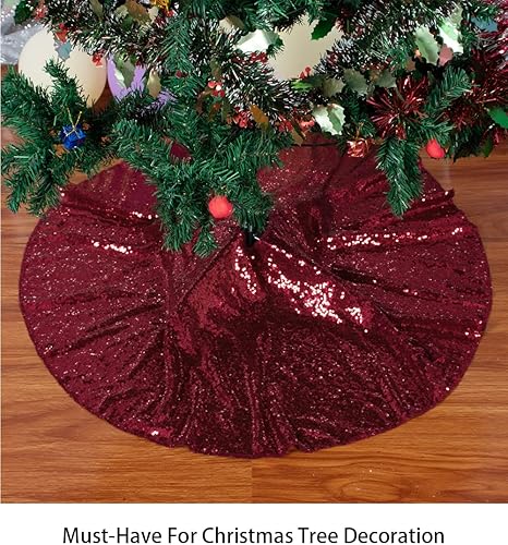 Miniatura 4 de ShinyBeauty - Faldón de árbol de Navidad de 21pulgadas de diámetro, con lentejuelas, para decoración de Navidad