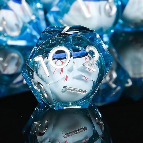 Miniatura 3 de MGDIEO Beholder's Eye - Juego de 7 dados poliédricos hechos a mano, dados de resina de borde afilado de Calabozos y Dragones, con caja de regalo,