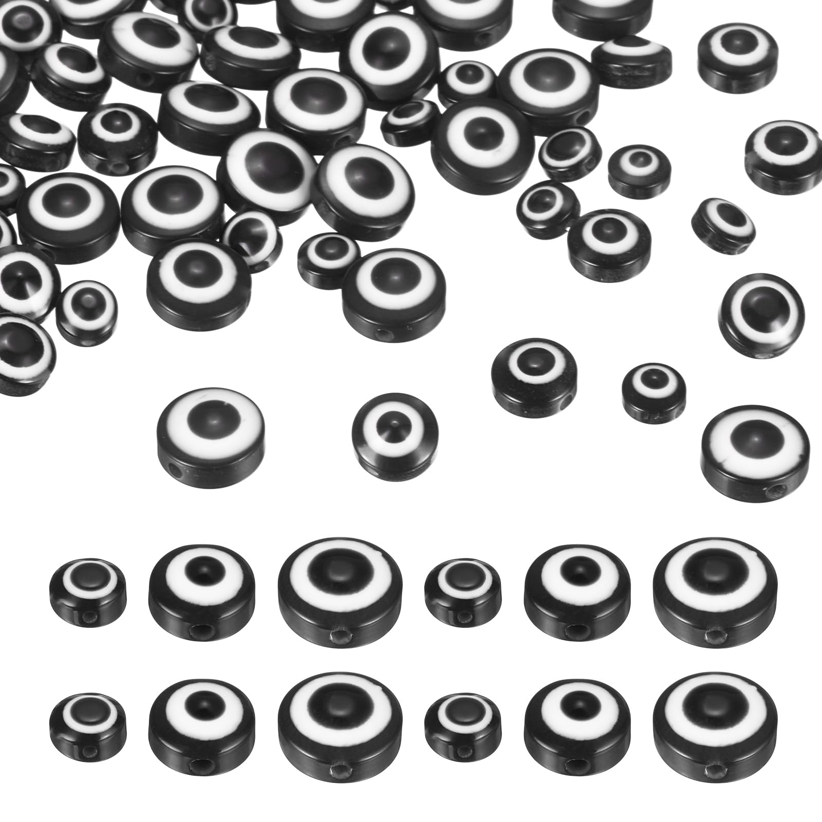 sourcing map Evil Eye Beads, 150 Pcs 6mm/8mm/13mm Resin Flat Round Evil Eye Charm for Jewelry Making DIY Bracelet Earring Necklace Craft, Black