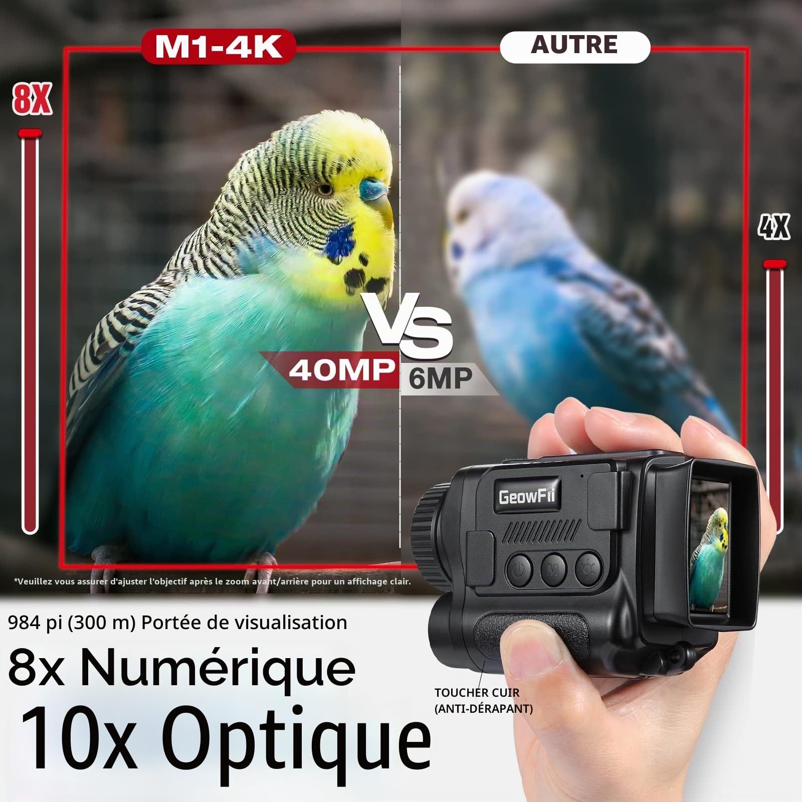 Vision Nocturne, 4K Monoculaire Lunette Vision Nocturne Infrarouge avec Zoom 8X Batterie Rechargeable 2000mAh, Vidéo 4K & Photos 40M, pour la Chasse de Jour et de Nuit,Le Camping, avec Carte 32GB