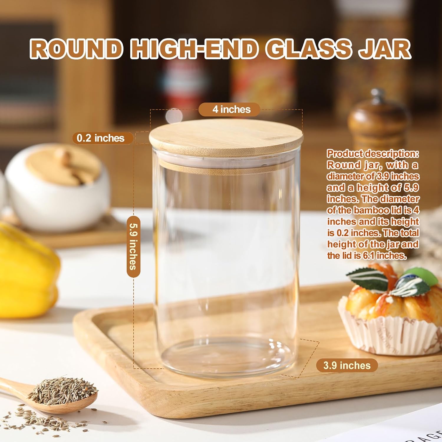 6-Pack Glass Storage Jars with Bamboo Lids Single 32 fl oz/950ml, Glass Canister Set, Airtight Containers for Kitchen Dry Goods, Coffee, Tea, Sugar,Flour,Candy, Cookie, Pasta