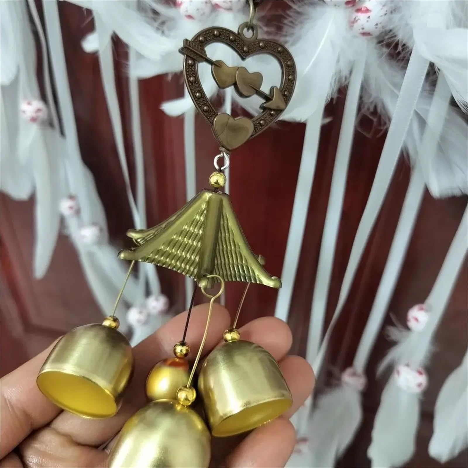 Atrapasueños de Plumas Colgantes Bronce, Campanas Viento Grandes Hechas a Mano, atrapasueños con Cuentas Madera, decoración for Las Paredes del salón Dormitorio para El Dormitorio