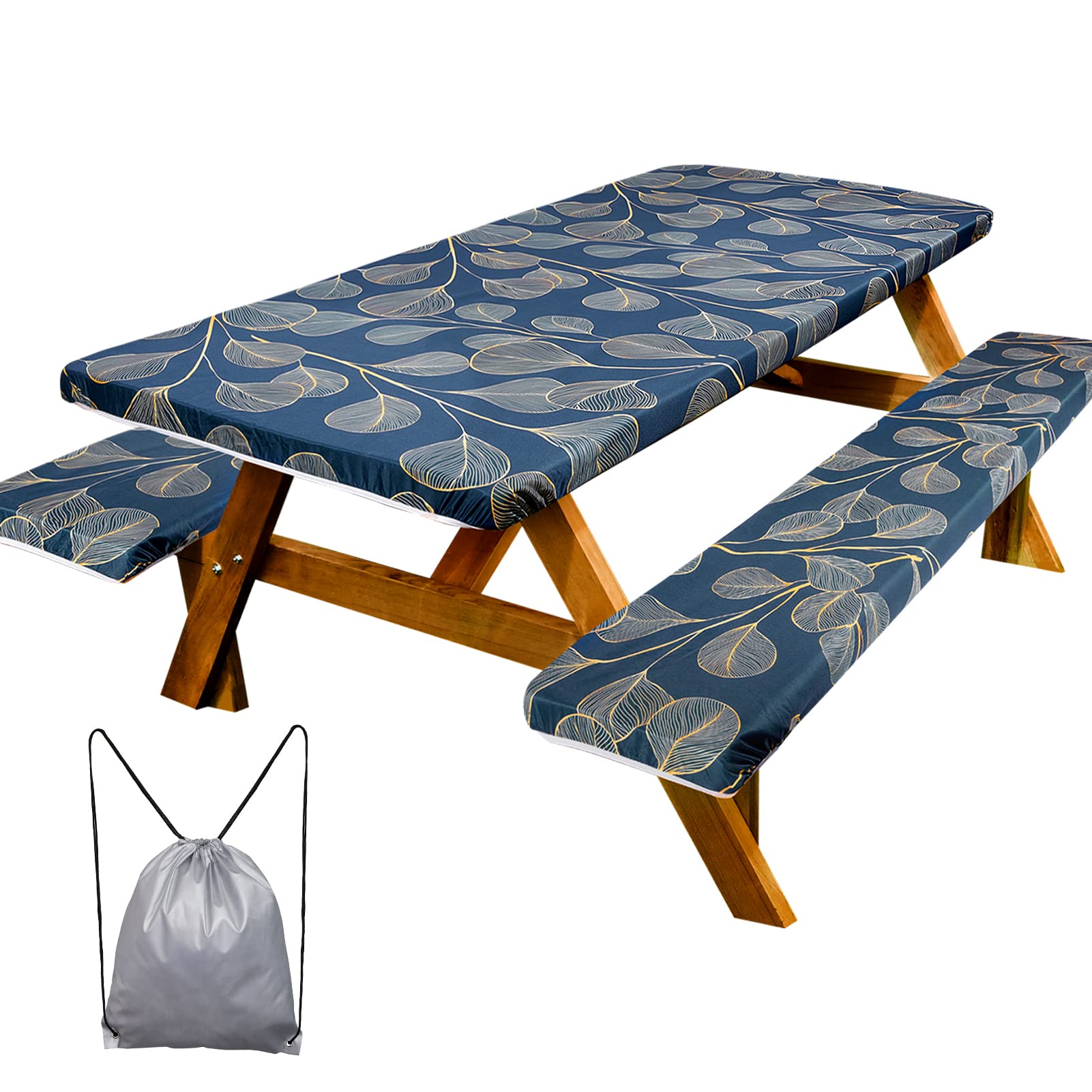 ICOSYPicnic Table Cover with Bench Covers 30 x 72 inch, Windproof Camping Essentials Table Cloths Fitted Rectangle Tablecloth for 6 Foot Tables, Camping Gifts Accessories for RV Campers